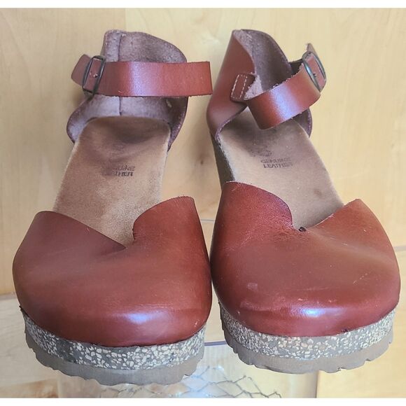 Yokona Brown Leather US 9 Mary Jane Cork Wedge Made Spain Sandals Clogs Boho - Picture 3 of 10
